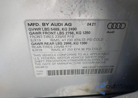 2021 Audi Q5 Premium 45 Tfsi Quattro S Tronic z USA, uszkodzony, nr VIN WA1AABFY2M2091996